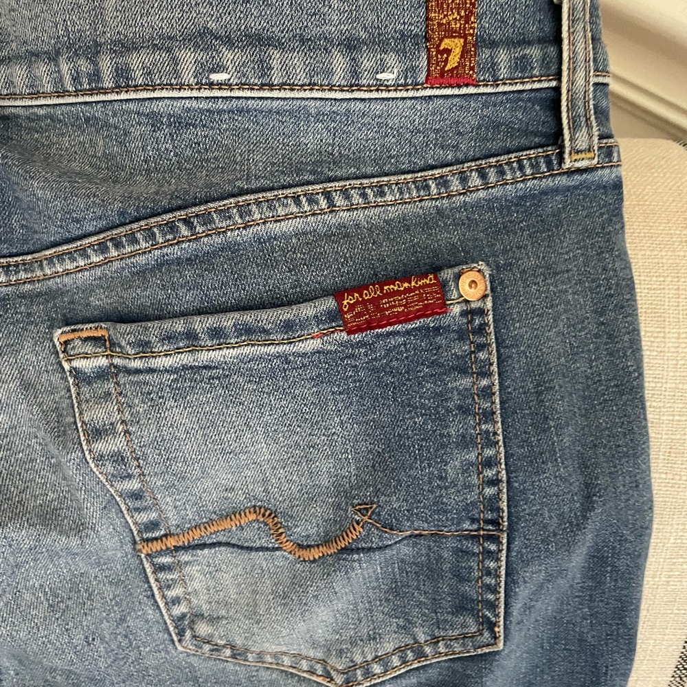 7 For All Mankind stretchy skinny boyfriend, distressed. Size 30.